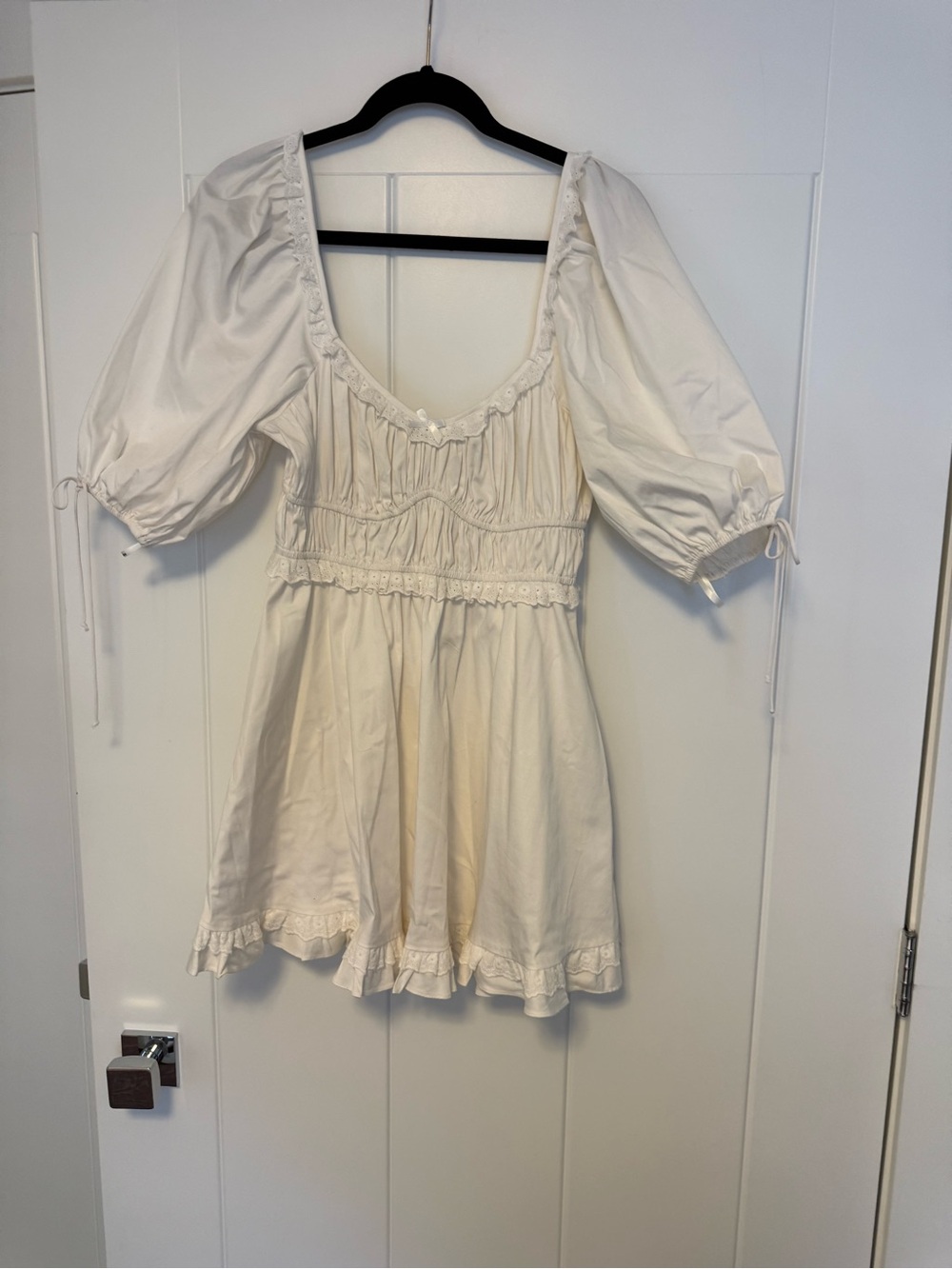 For Love & Lemons Jackson Mini Dress Size L White Puff-Sleeve - Picture 4 of 6